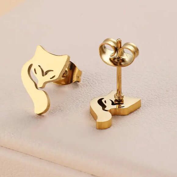 Curled Fox Face Stainless Steel Stud Earrings #1485 - Picture 6 of 8